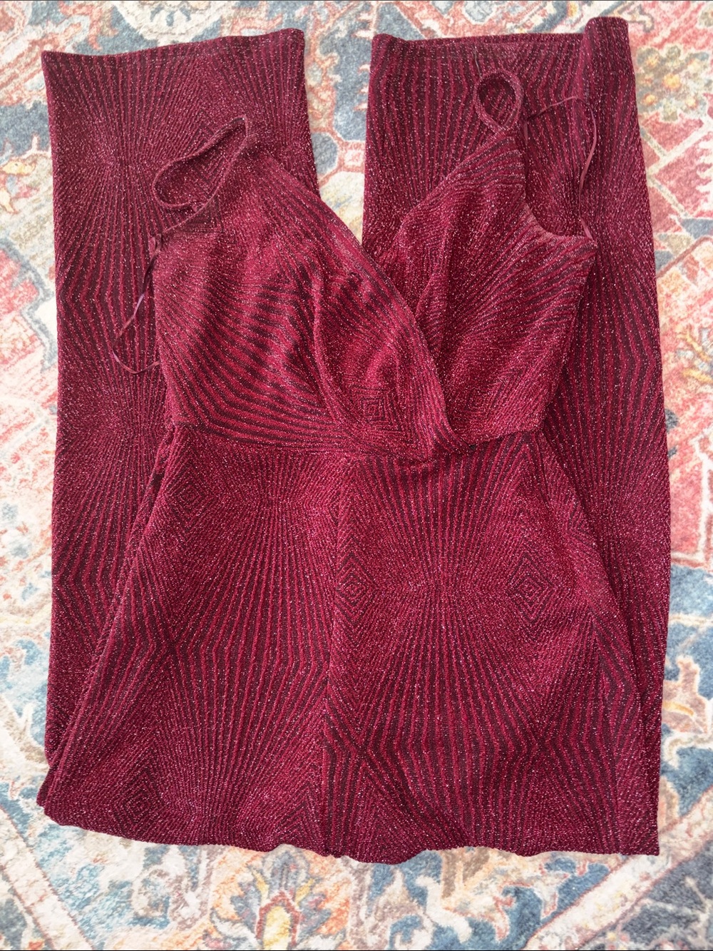 Mi Ami Shimmer Burgundy Wrap Jumpsuit